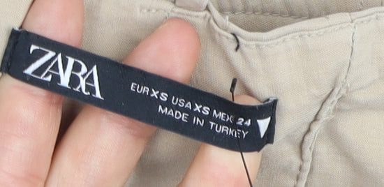 Zara Women's Beige Cropped Camisole Top XS - Spaghetti Straps