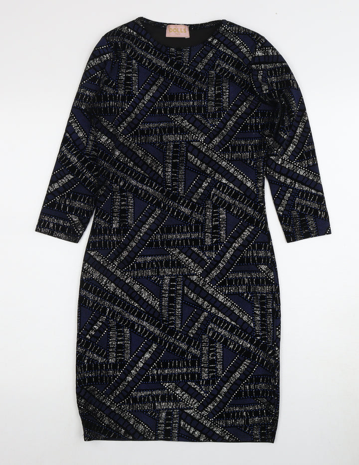 DOLLS Paris Women's Black Blue Bodycon Dress Size 10