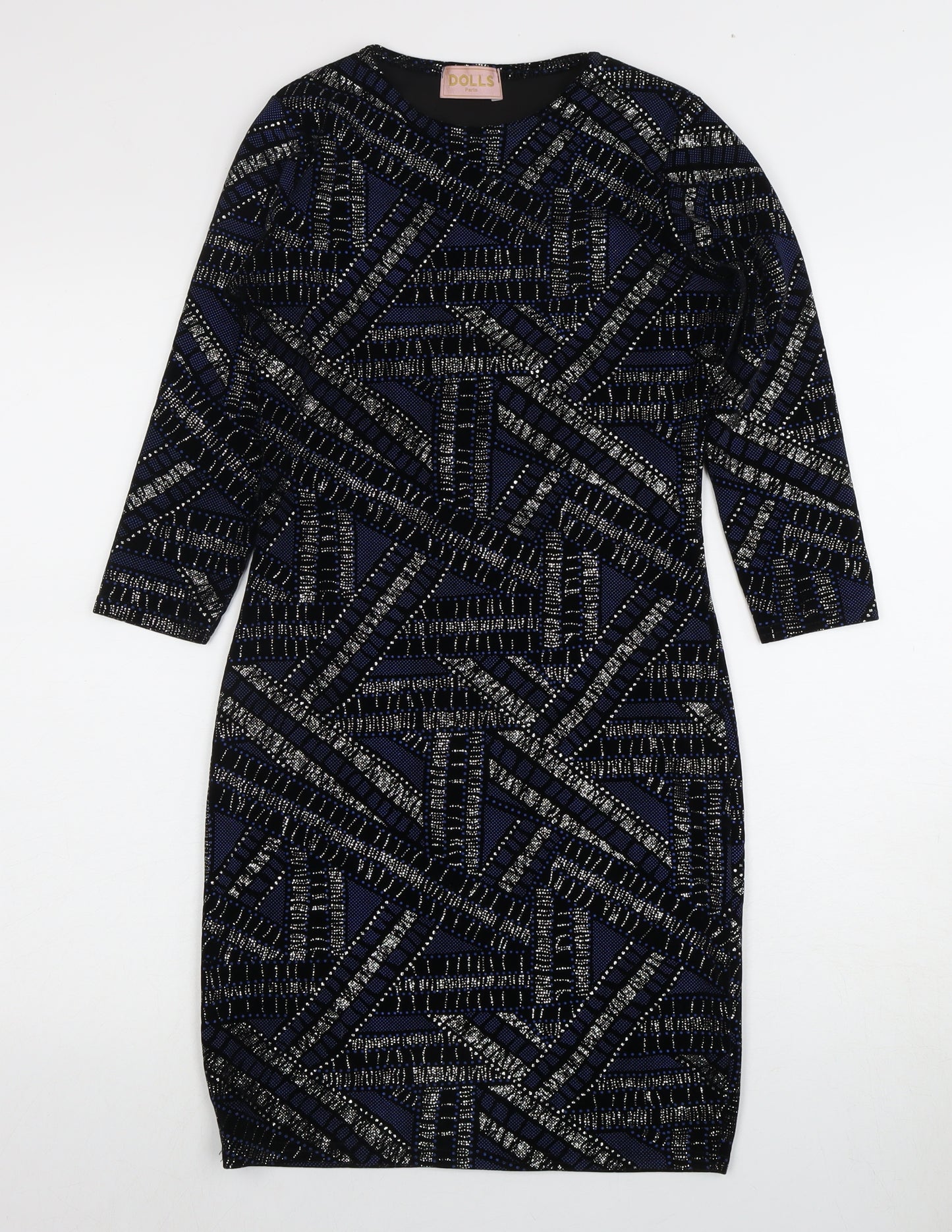 DOLLS Paris Women's Black Blue Bodycon Dress Size 10