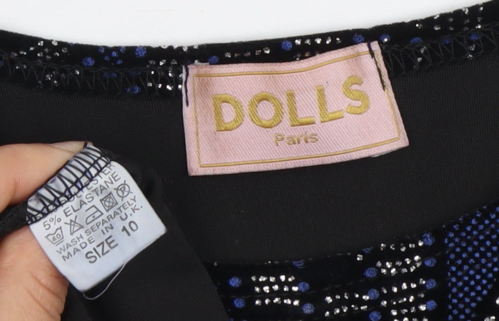 DOLLS Paris Women's Black Blue Bodycon Dress Size 10