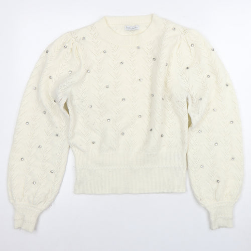 Warehouse Ivory Jewel Accent Women's Small Jumper