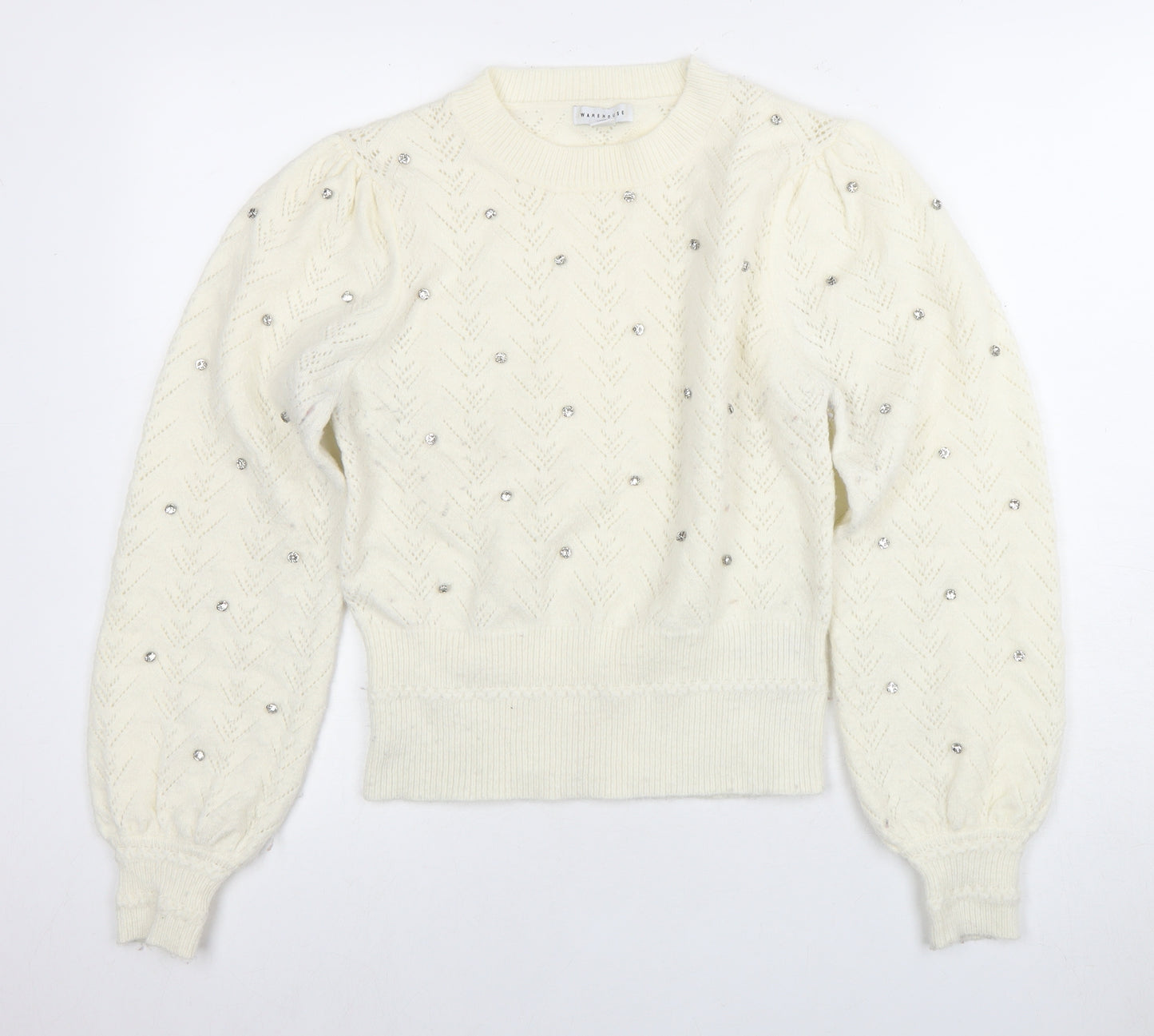 Warehouse Ivory Jewel Accent Women's Small Jumper