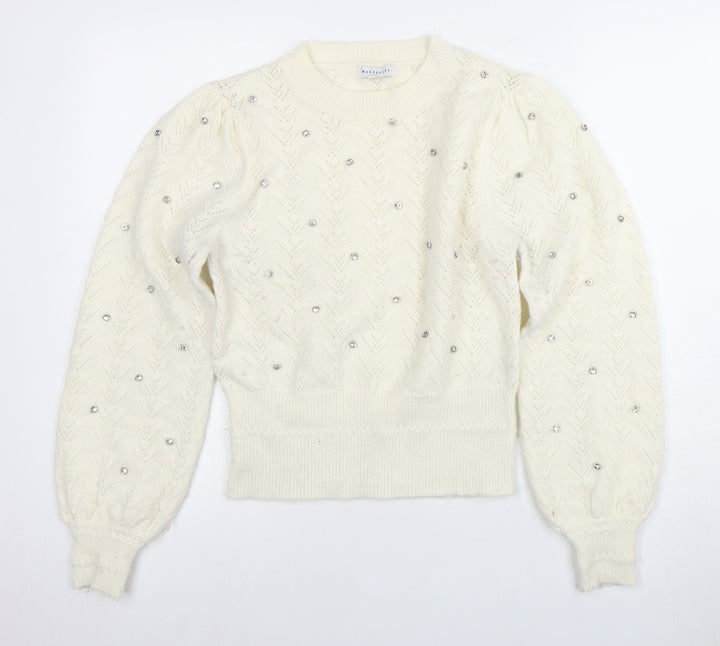 Warehouse Ivory Jewel Accent Women's Small Jumper