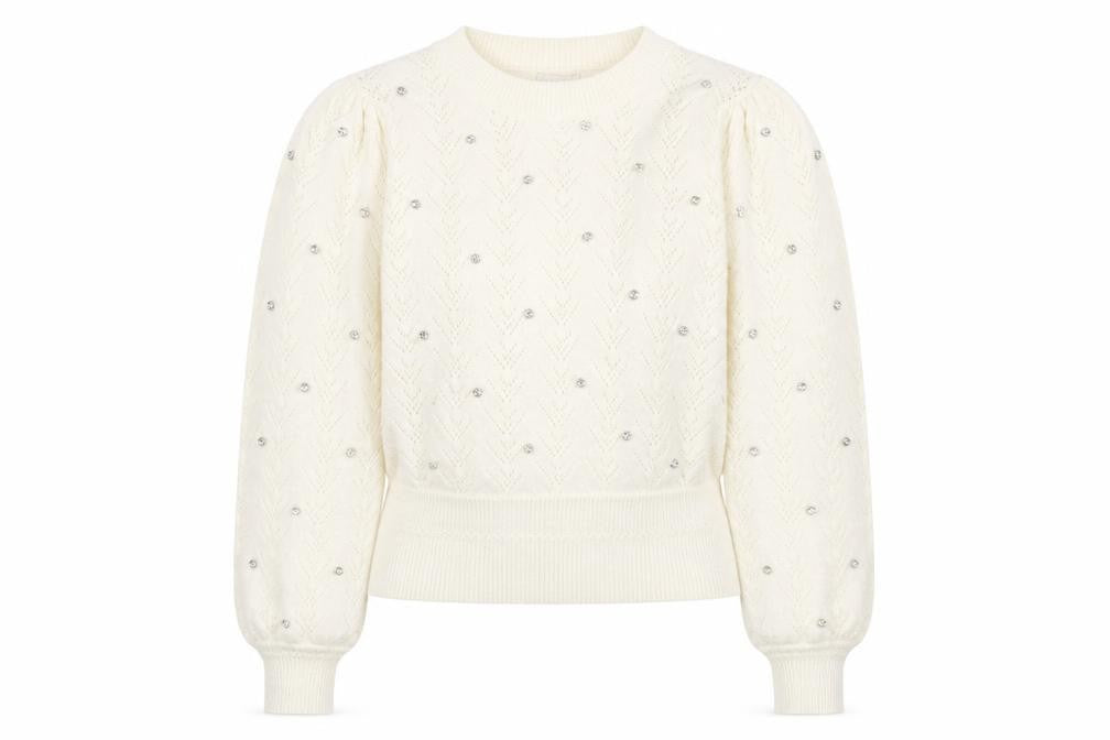 Front view of Warehouse Ivory Jewel Accent Women's Small Jumper