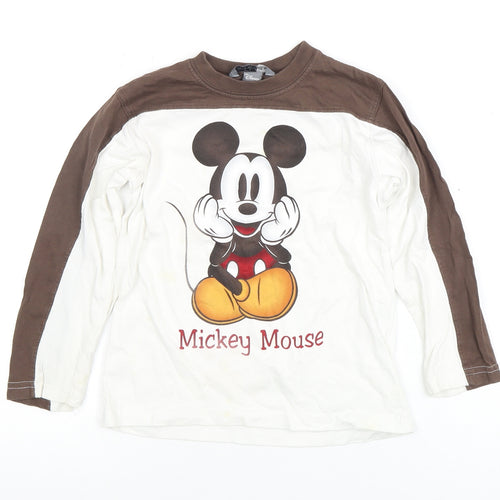 Disney Mickey Mouse Boys T-Shirt Long Sleeve Size 10 Brown/White