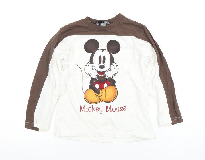 Disney Mickey Mouse Boys T-Shirt Long Sleeve Size 10 Brown/White