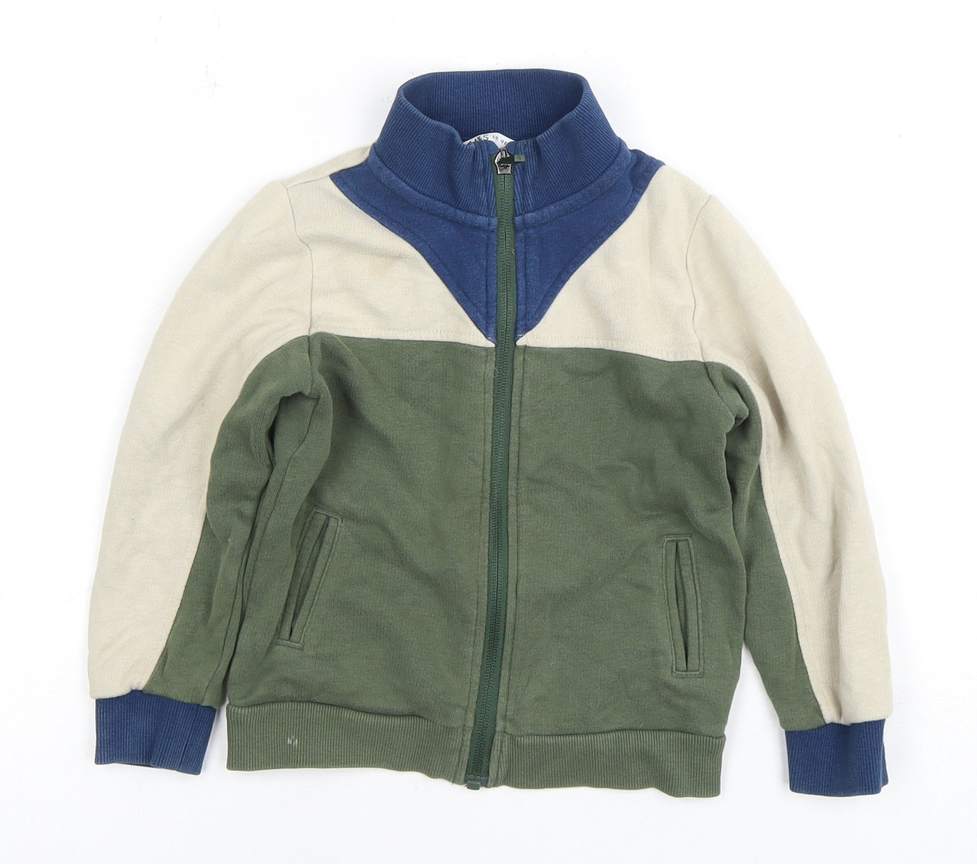 Marks and Spencer Boys Green Full Zip Colourblock Hoodie 2-3 Years