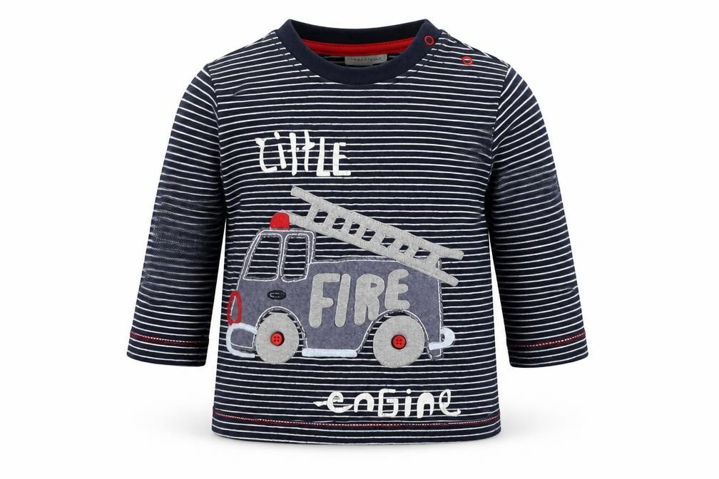 Front view of Next boys’ blue striped fire engine top, 3-6 months