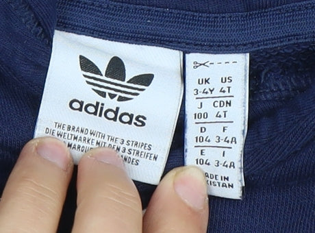 Adidas Boys Blue Pullover Hoodie, 3-4 Years, Logo, Comfy Casual