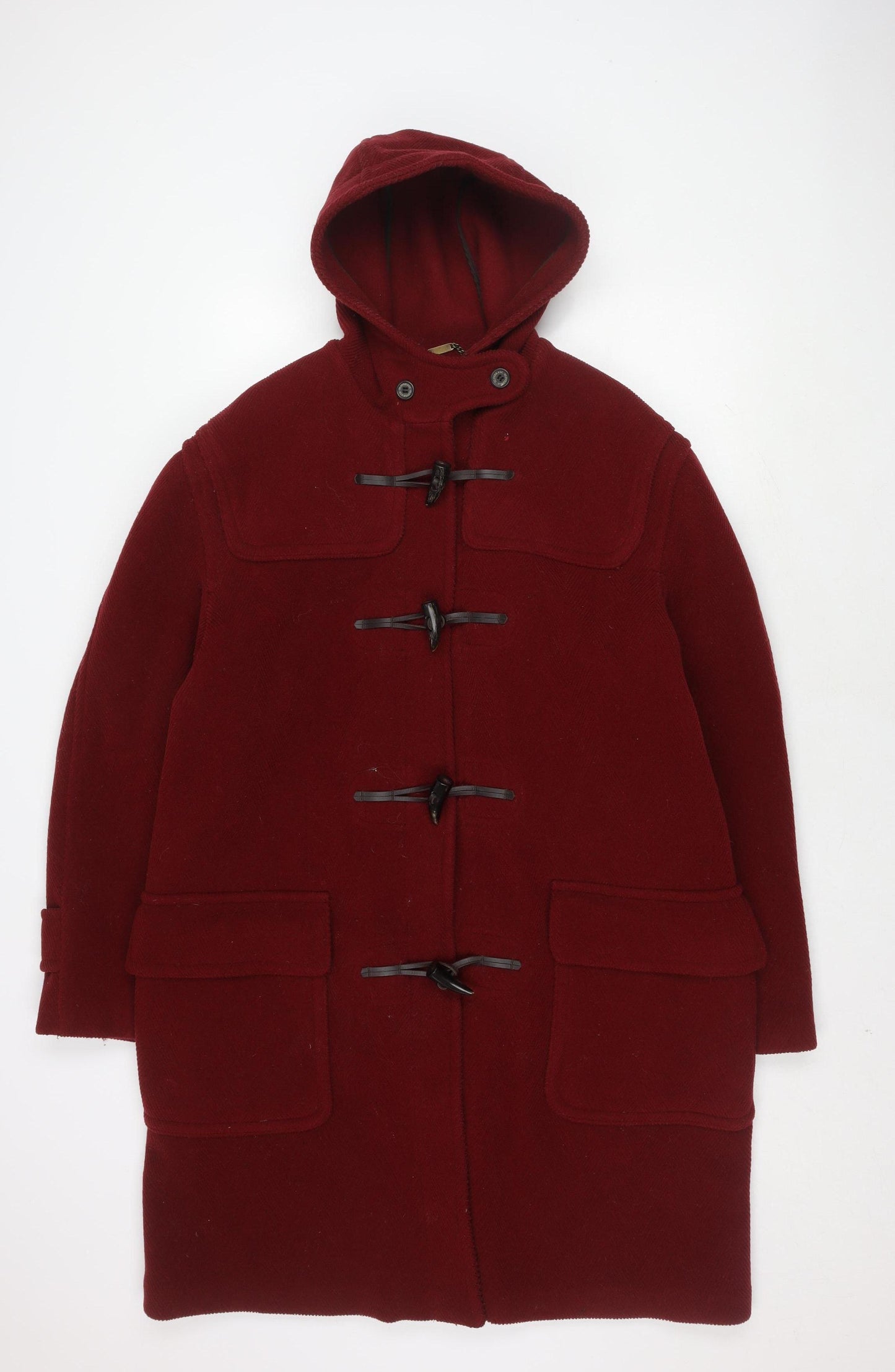 Gloverall Men's Red Wool Duffle Coat L Winter Hooded