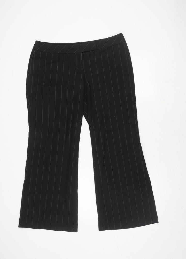 Oasis Women Black Stripe Trousers Size 16