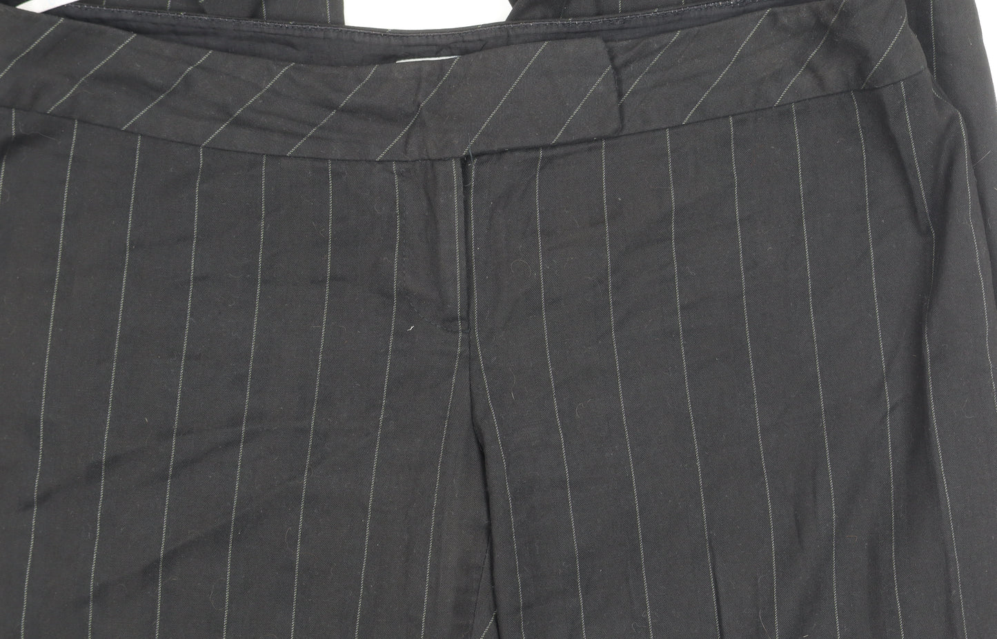 Oasis Women Black Stripe Trousers Size 16