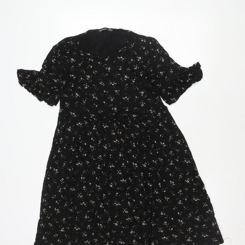 Boohoo Women's Black Floral A-Line Dress Size 10