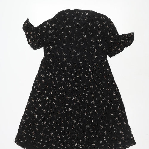 Boohoo Women's Black Floral A-Line Dress Size 10