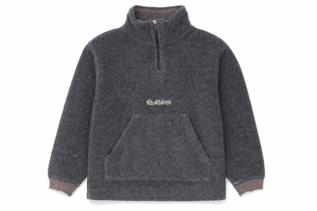 Front view of Quiksilver boys’ grey 1/2 zip sweatshirt, size 8, warm & stylish