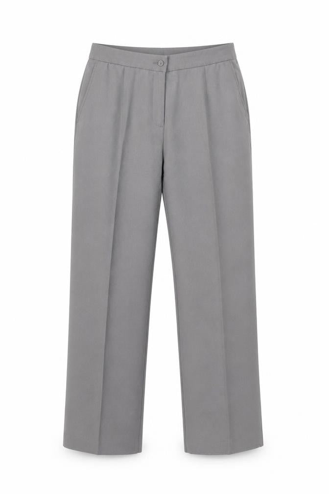 Front view of Isle Grey Women's Straight Leg Trousers, size 14