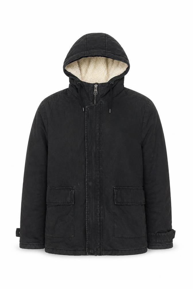 Front view of Topman Men's XS Black Hooded Jacket, Winter Casual