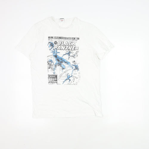 George Men's White Black Panther Comic T-Shirt S