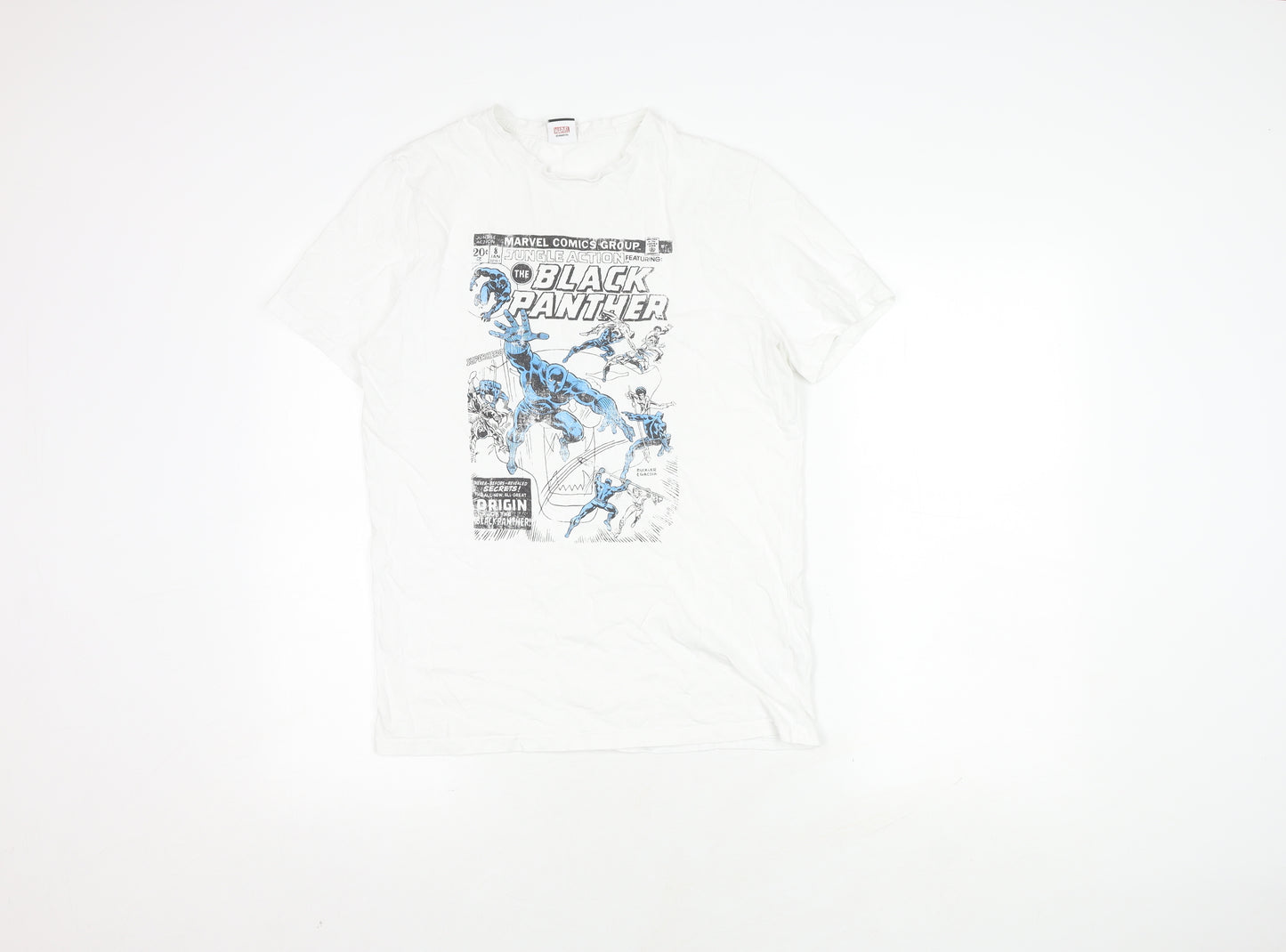 George Men's White Black Panther Comic T-Shirt S