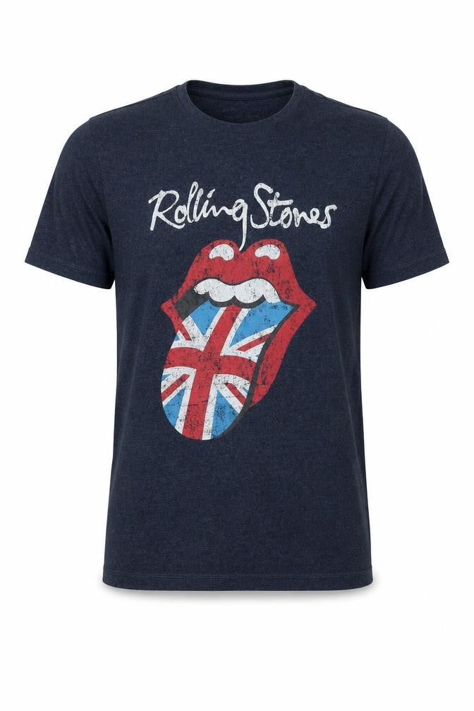 Front view of The Rolling Stones Men’s Blue Graphic T-Shirt, size S