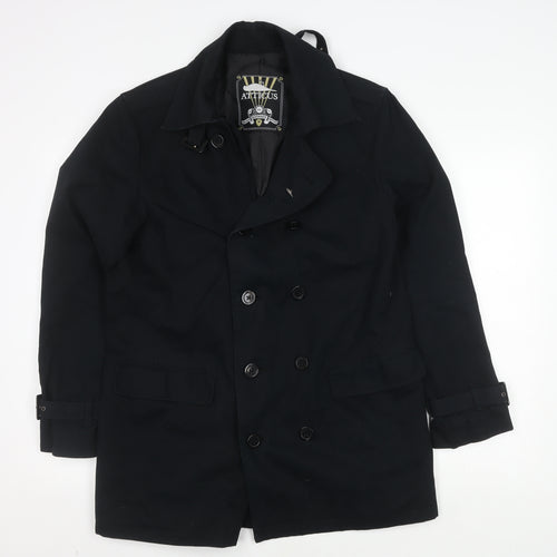 Atticus Men's Black Pea Coat, Size S, Belted Casual