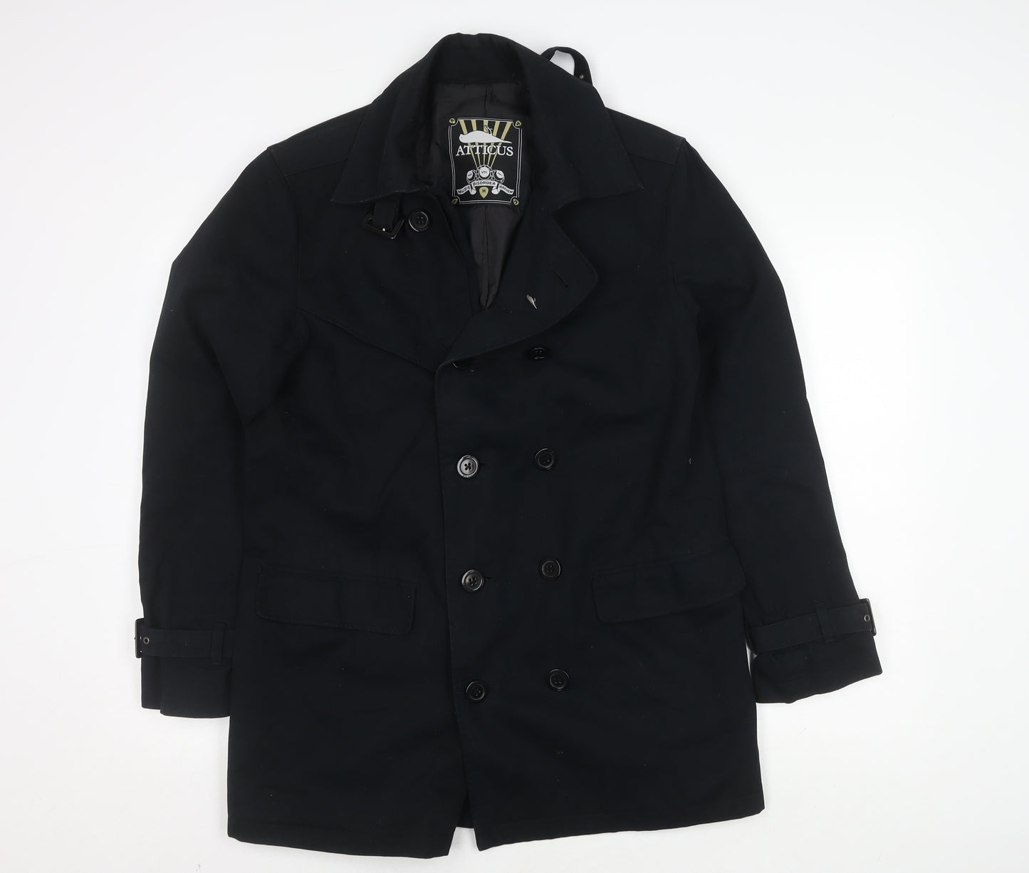 Atticus Men's Black Pea Coat, Size S, Belted Casual