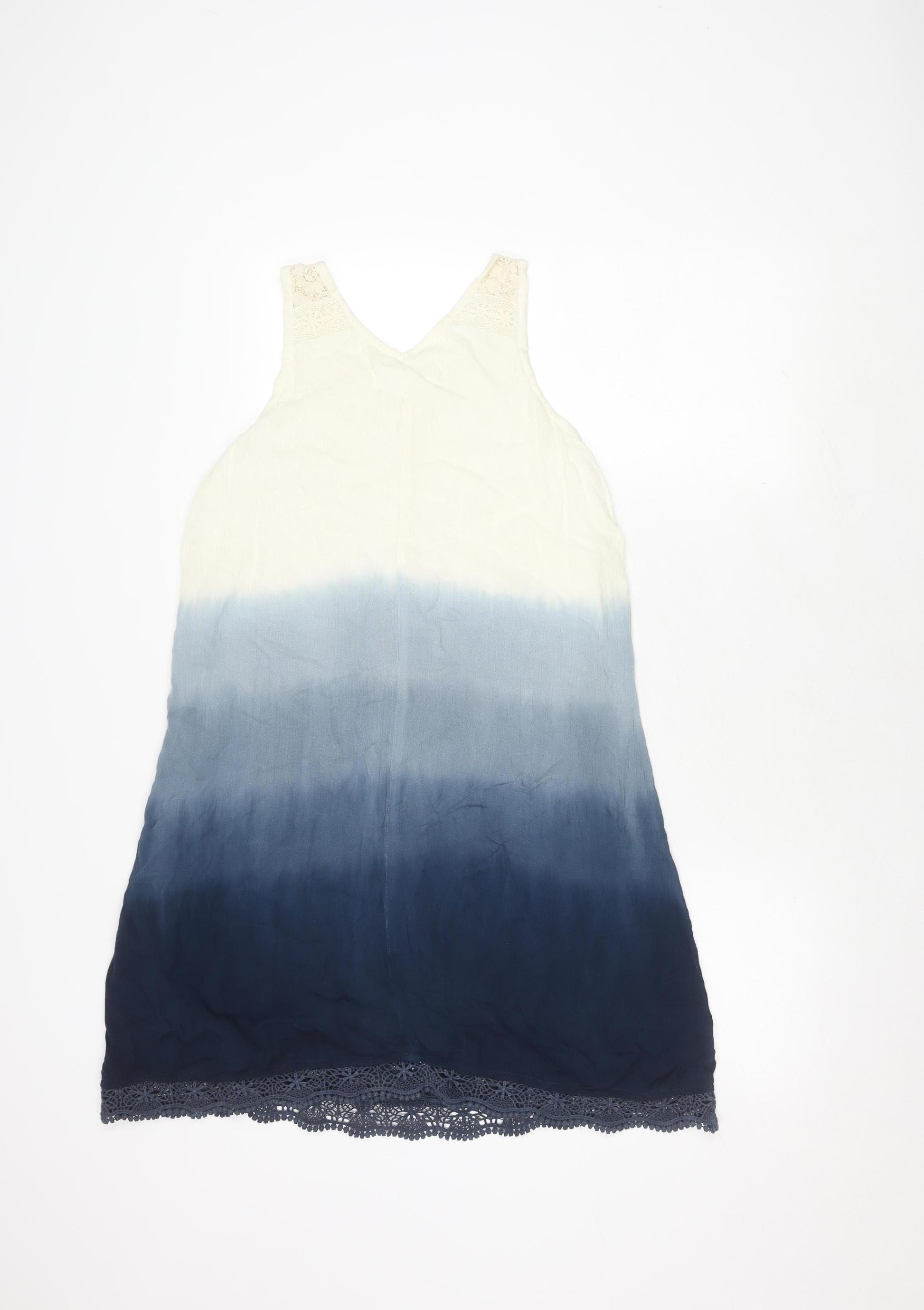 abercrombie blue lace dress Abercrombie Kids Girls White Blue A-Line Dress Lace Detail – Preworn