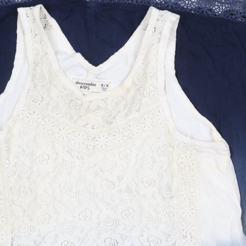 Abercrombie Kids Girls White Blue A-Line Dress Lace Detail