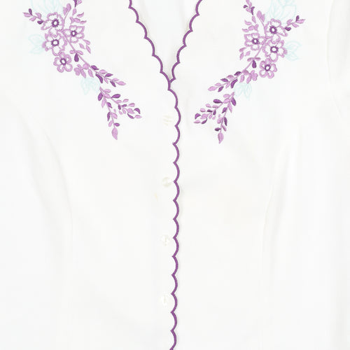 Eastex Women's White Embroidered Blouse - Size 12