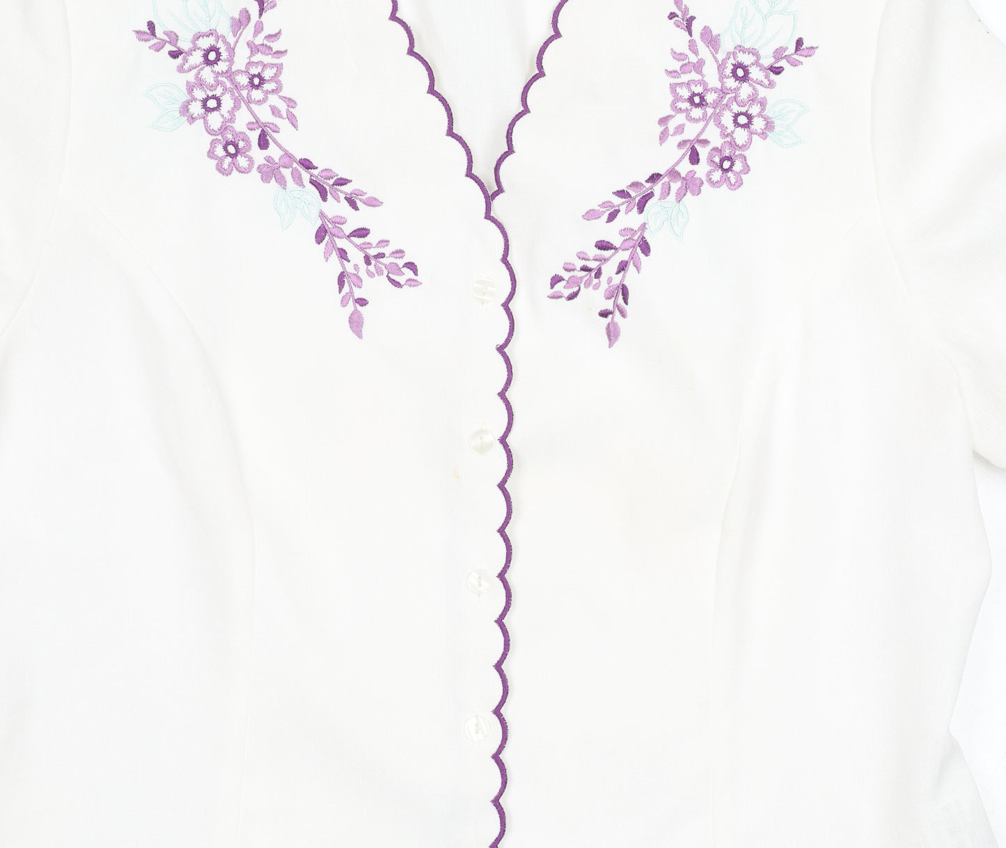Eastex Women's White Embroidered Blouse - Size 12