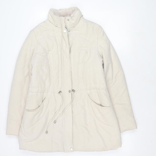 BHS Women's White Puffer Jacket with Fur Trim Size 14