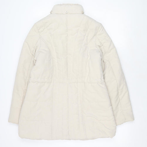BHS Women's White Puffer Jacket with Fur Trim Size 14