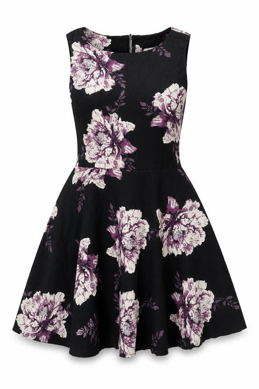 Front view of Apricot Women's Black Floral Dress UK 10