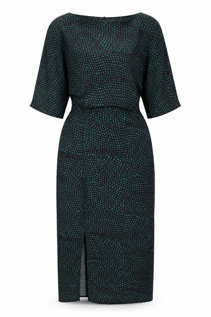 Front view of Warehouse Black Polyester Dress, size 6, Women's