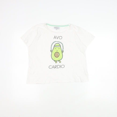 Brave Soul Women's White M T-Shirt Avocado Print
