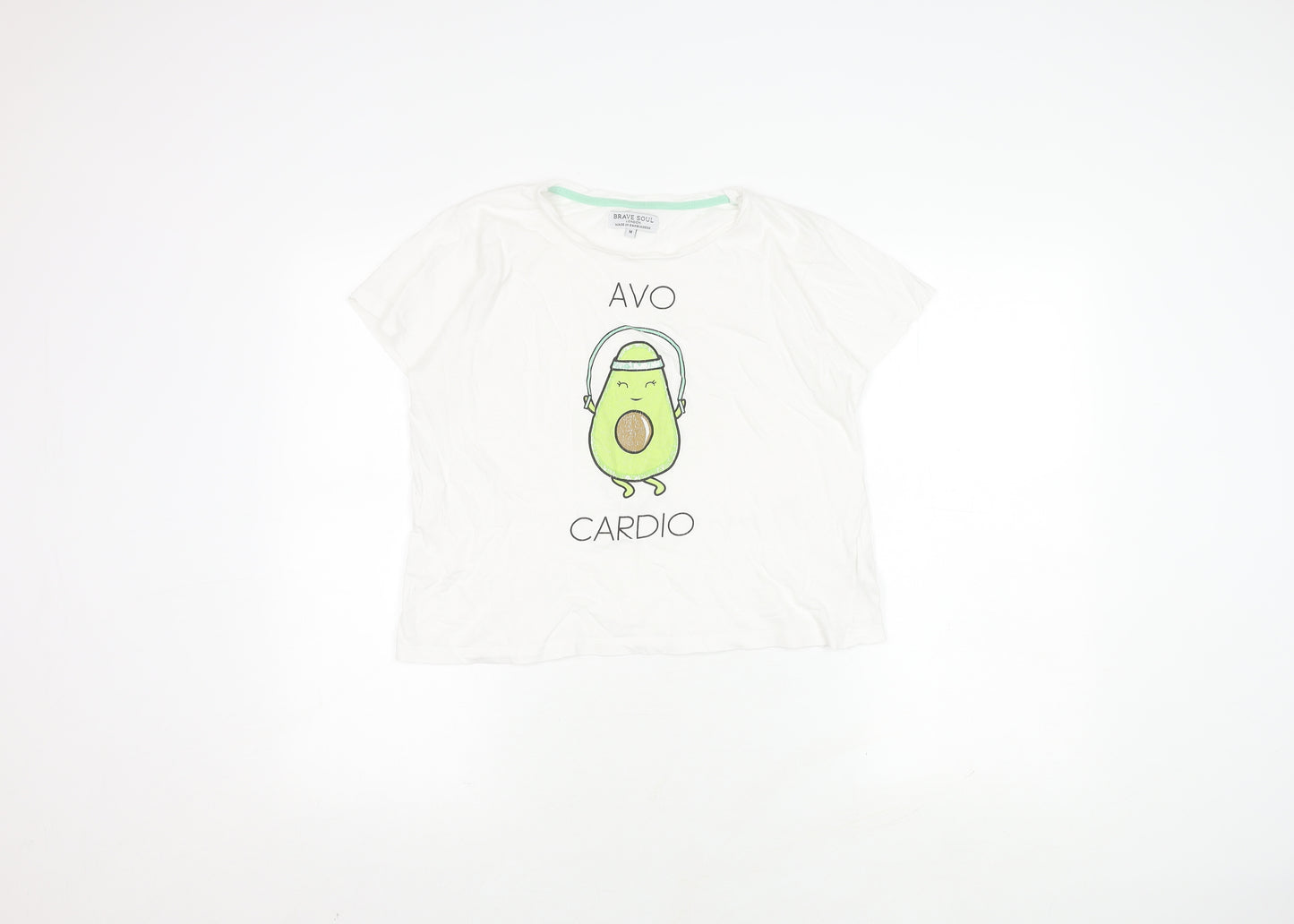 Brave Soul Women's White M T-Shirt Avocado Print