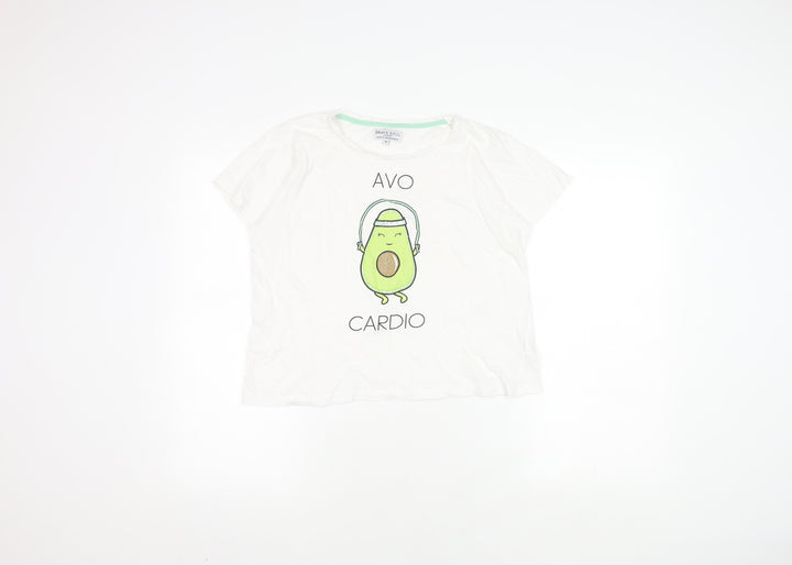 Brave Soul Women's White M T-Shirt Avocado Print