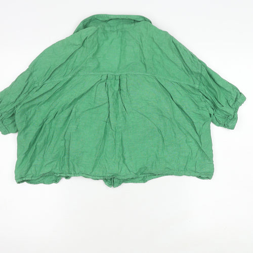 Zara Women's Green Linen Button-Up Shirt L