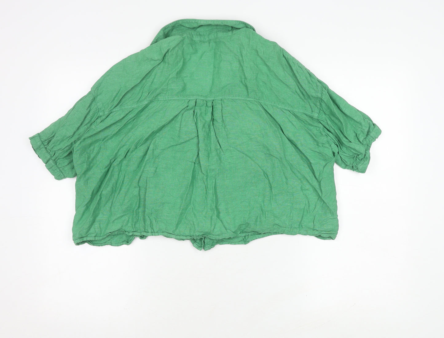 Zara Women's Green Linen Button-Up Shirt L