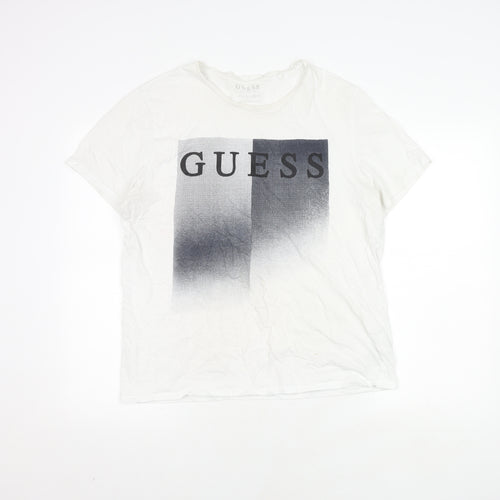 Guess Men's White Cotton Graphic Print T-Shirt XL