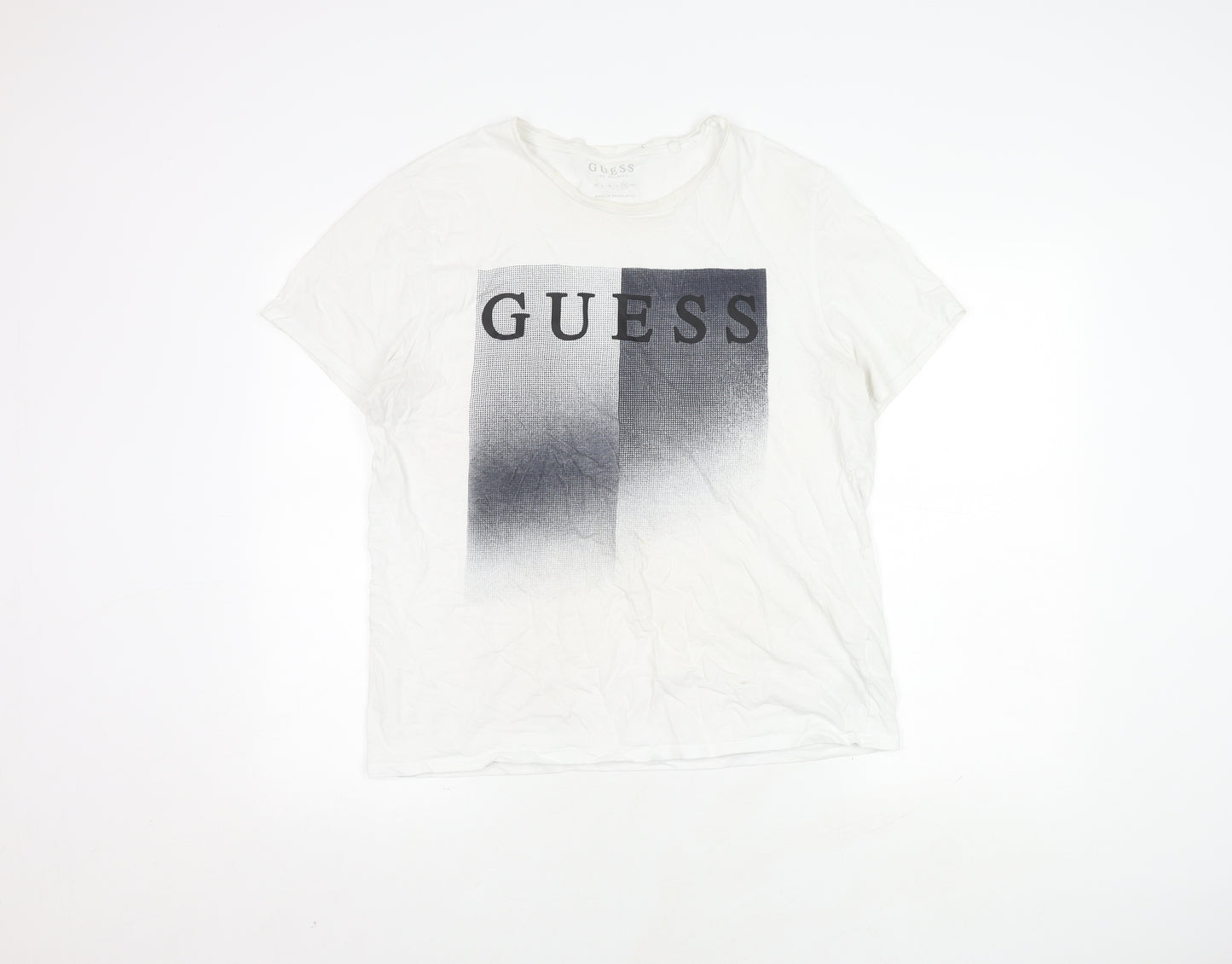 Guess Men's White Cotton Graphic Print T-Shirt XL