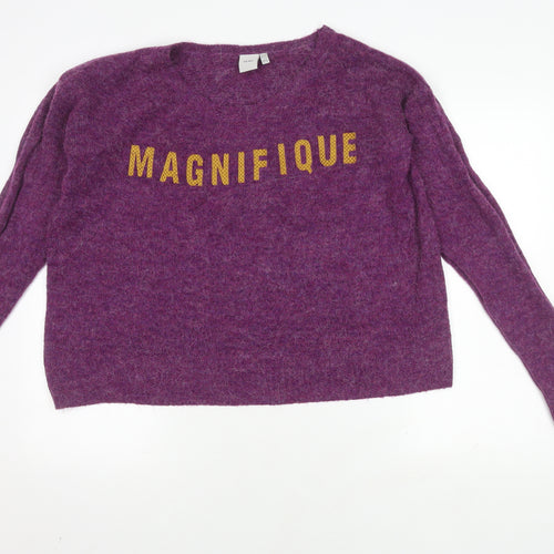 ICHI Women's Purple XL Knitted Pullover Jumper