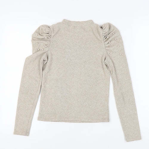 Zara Women's Beige Pullover, Size 8, Puff Sleeve