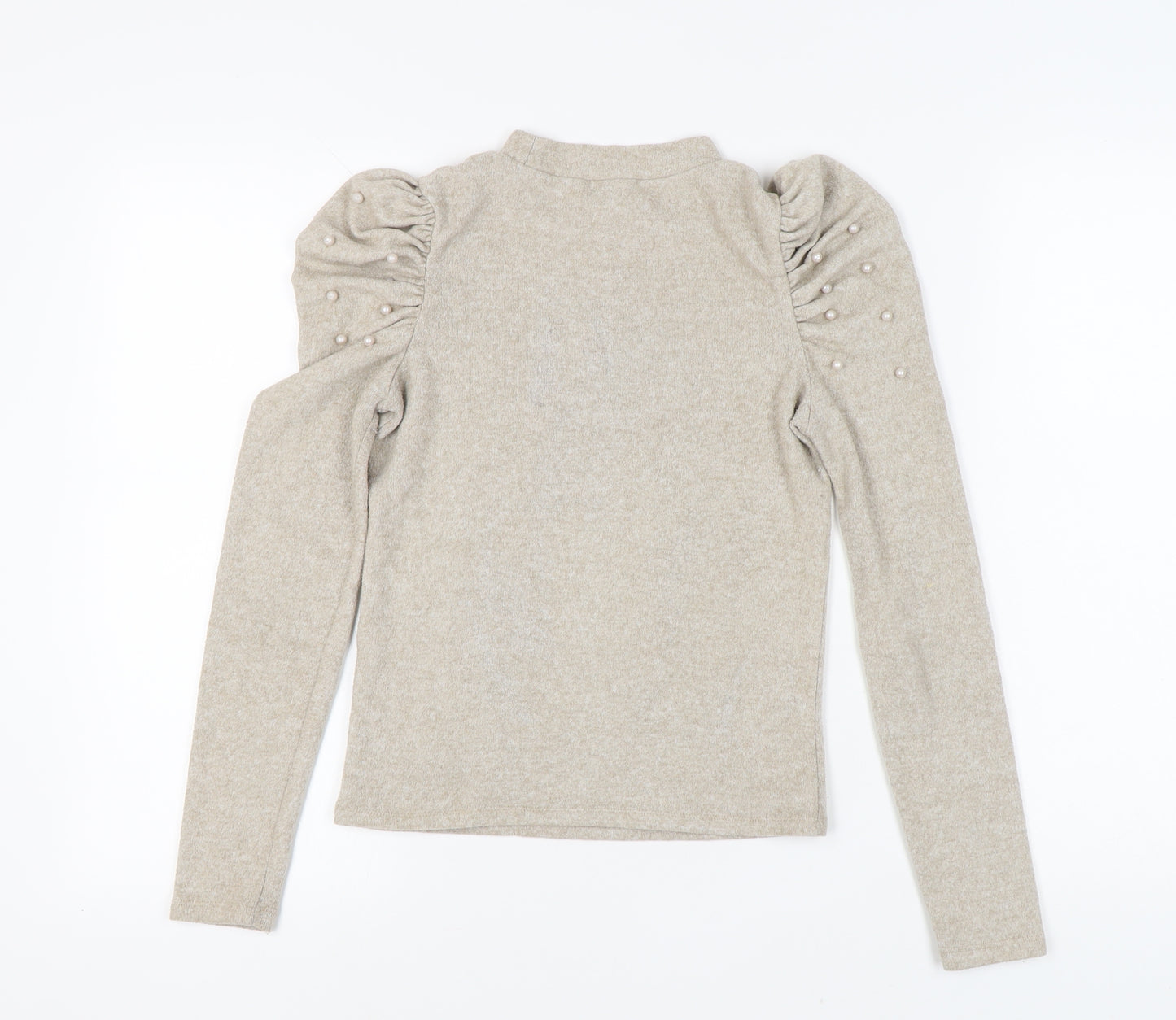 Zara Women's Beige Pullover, Size 8, Puff Sleeve