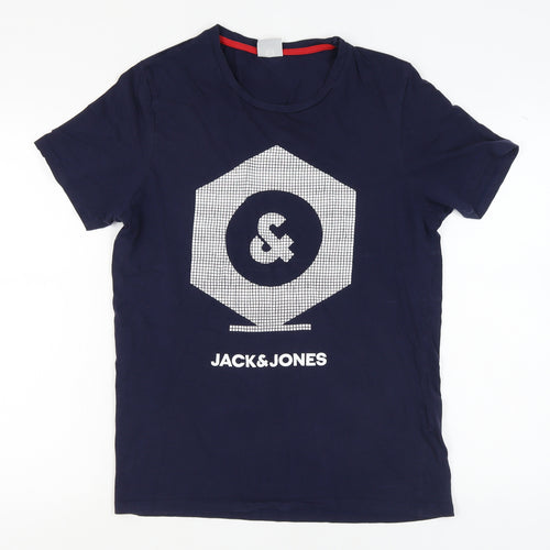 Jack & Jones Men’s Blue Logo T-Shirt, Size L, Crew Neck