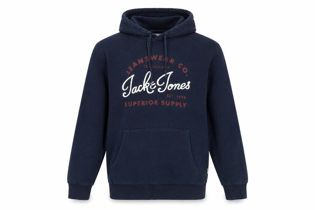 Front view of Jack & Jones Men's Blue Pullover Hoodie M