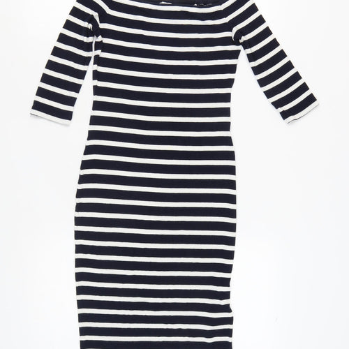Superdry Women's Black Striped Off-Shoulder Bodycon Dress XS