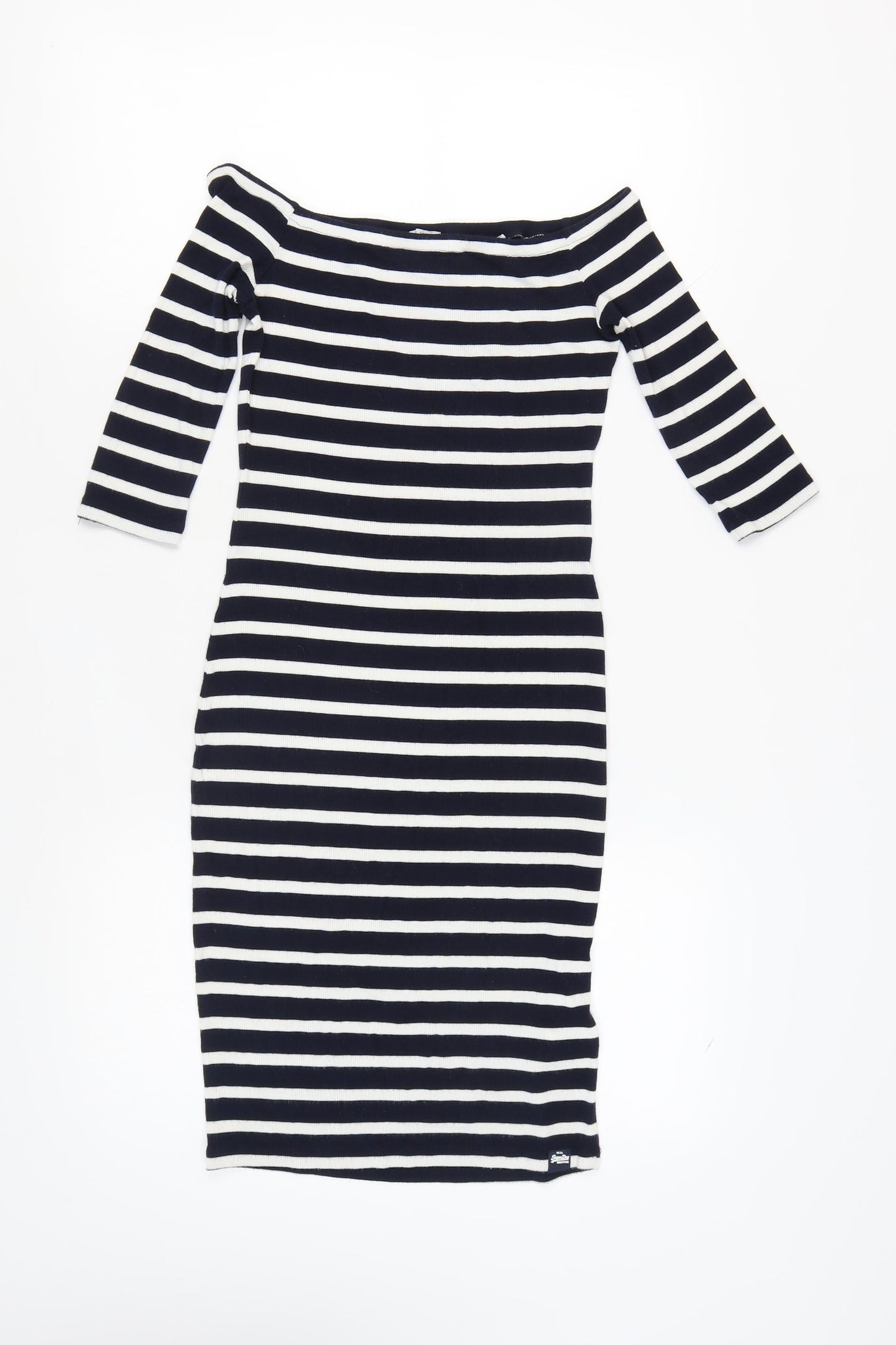 Superdry Women's Black Striped Off-Shoulder Bodycon Dress XS