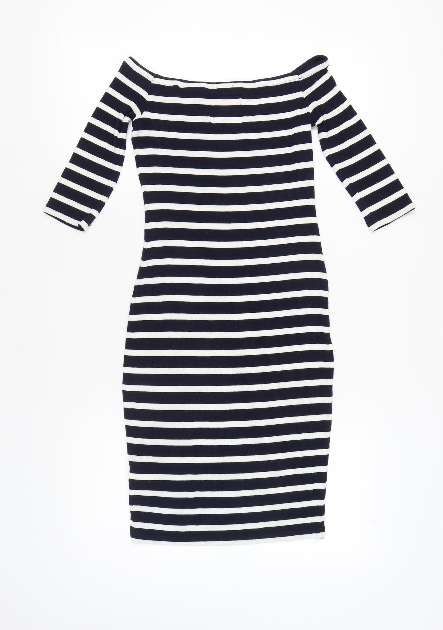 Superdry Women's Black Striped Off-Shoulder Bodycon Dress XS