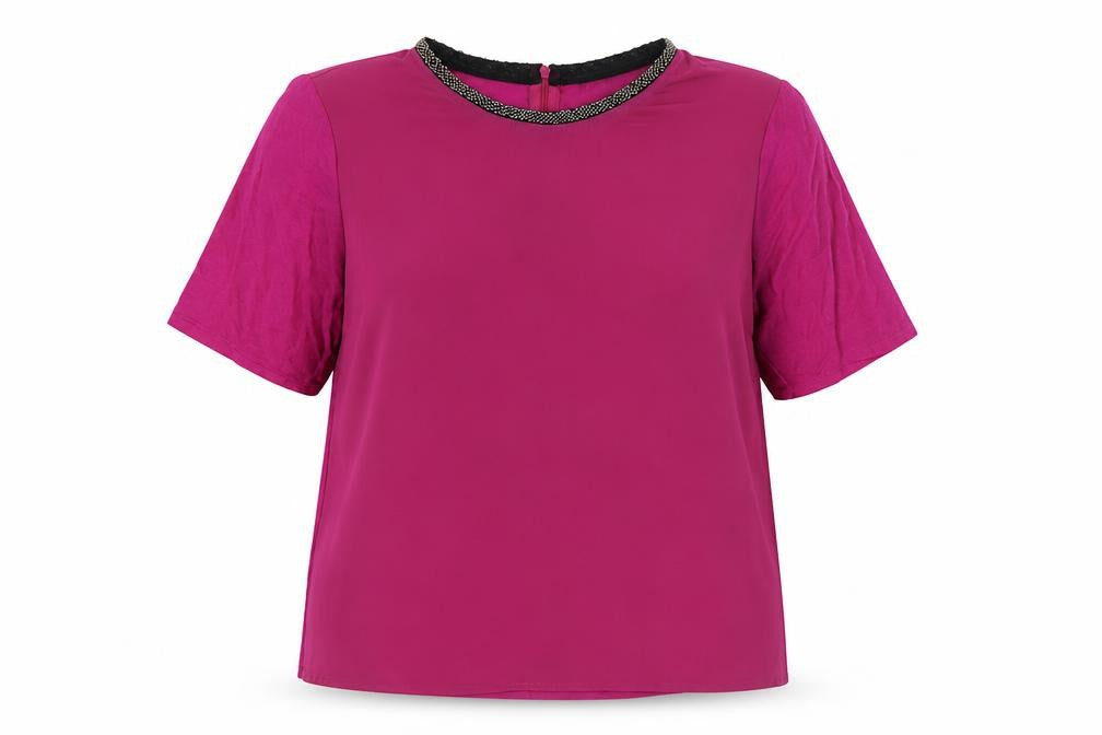 Front view of Laura Ashley Women's Pink Short Sleeve Beaded Top, size 14